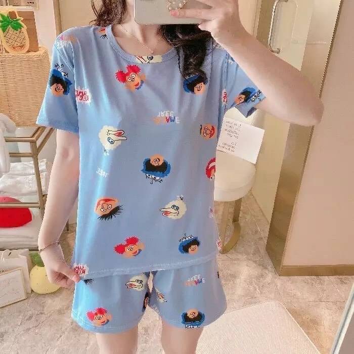 ชุดนอนลายการ์ตูนลบชุดนอนแขนสั้นขาสั้น-ฟรีไซส์ผู้ใหญ่