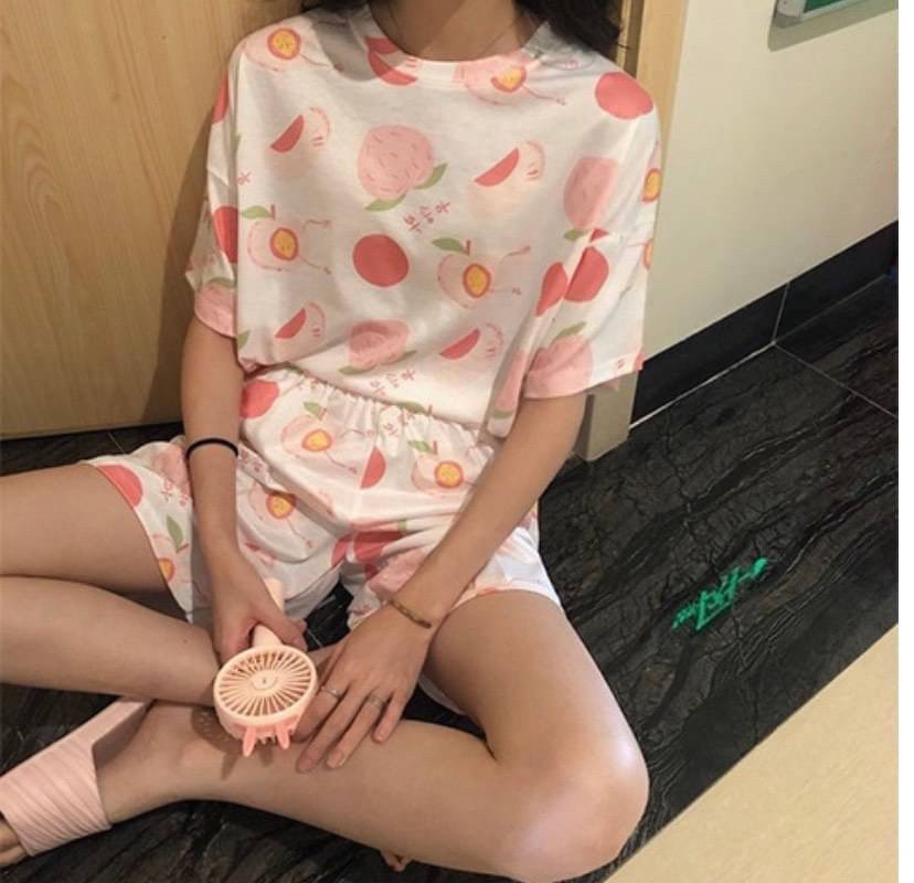 ชุดนอนลายการ์ตูนลบชุดนอนแขนสั้นขาสั้น-ฟรีไซส์ผู้ใหญ่