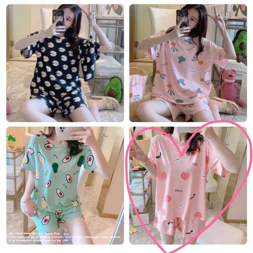 ชุดนอนลายการ์ตูนลบชุดนอนแขนสั้นขาสั้น-ฟรีไซส์ผู้ใหญ่