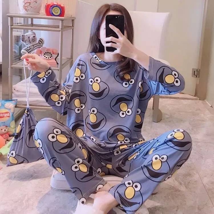 พร้อมส่งลบชุดนอนขายาว-เนื้อผ้าคอตตอนหนานุ่ม