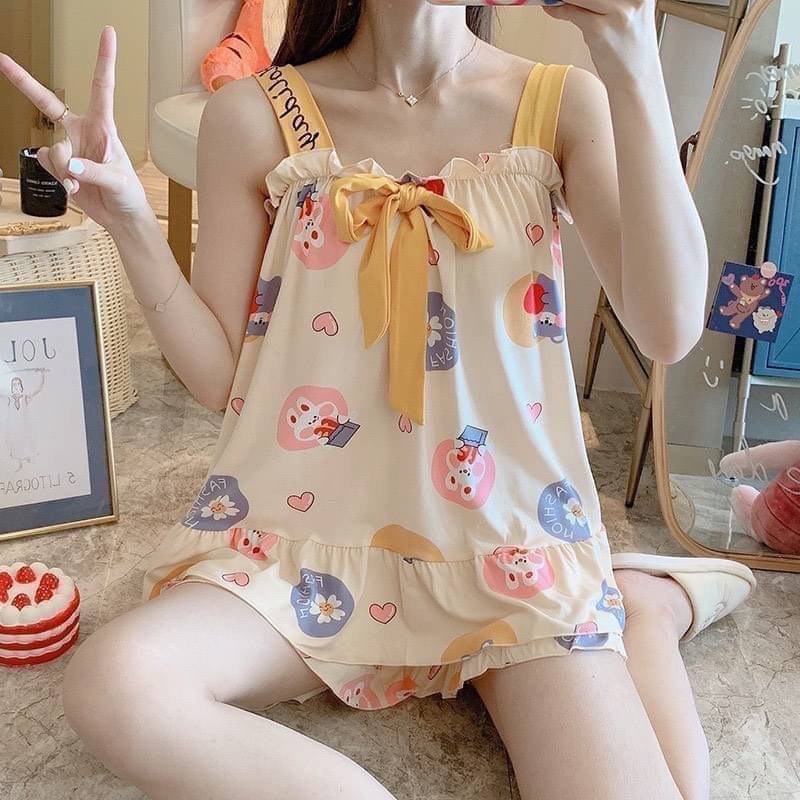 ชุดนอนลายน่ารักลบผ้าเด้ง-งานผ้านุ่มใส่สบายค่า