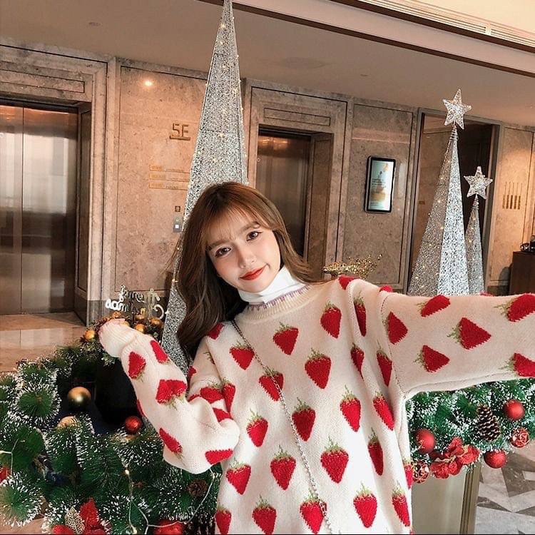 พร้อมส่งลบเสื้อไหมพรมลายผลไม้