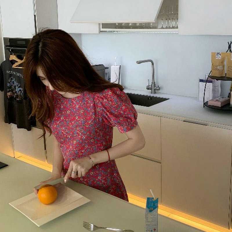 เดรสลายดอกลบมีโบว์ผูกด้านหลัง