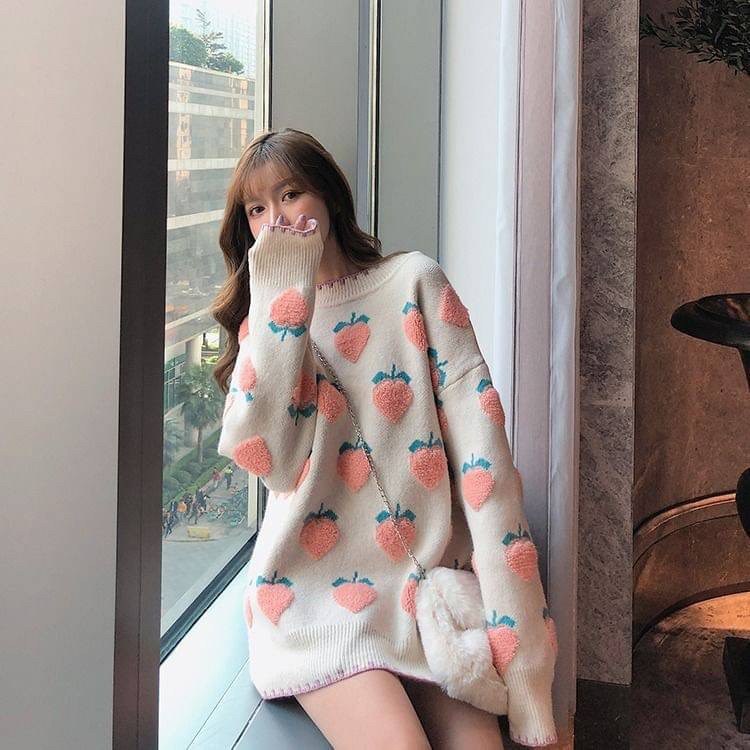 พร้อมส่งลบเสื้อไหมพรมลายผลไม้