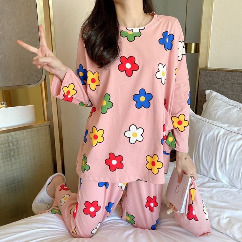 พร้อมส่งลบชุดนอนขายาว-เนื้อผ้าคอตตอนหนานุ่ม