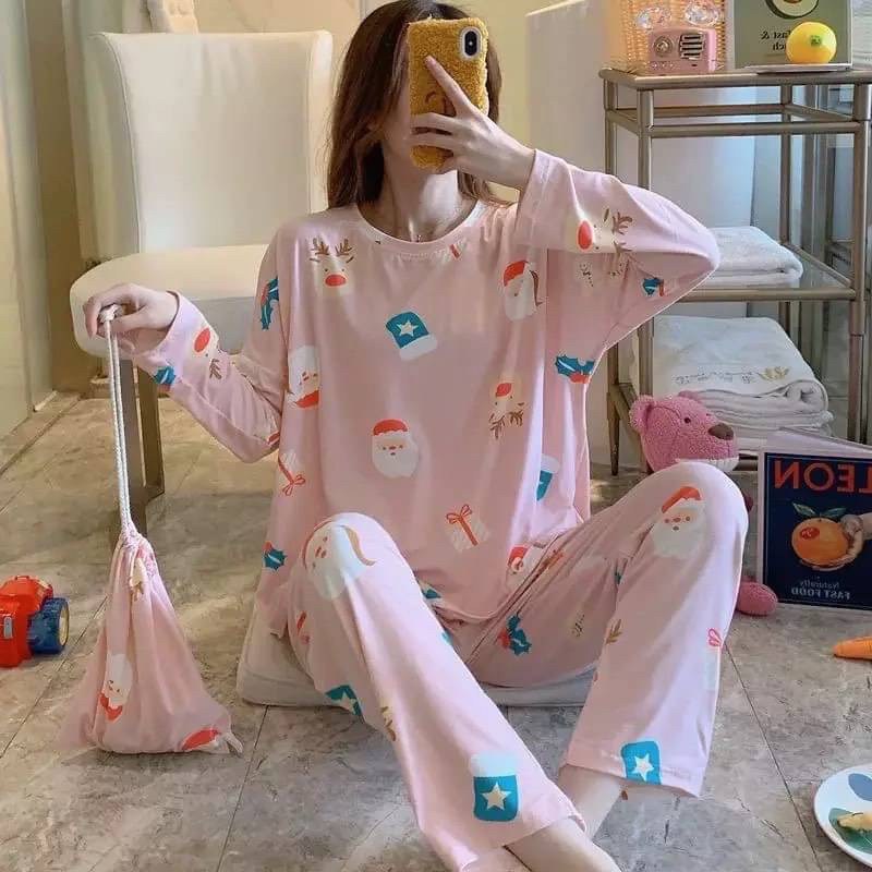 พร้อมส่งลบชุดนอนขายาว-เนื้อผ้าคอตตอนหนานุ่ม