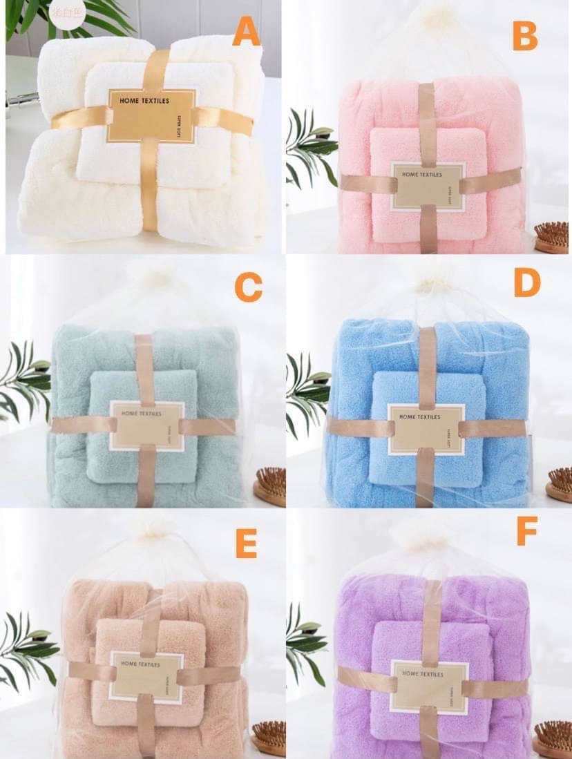 เซตผ้าขนหนูบวกผ้าเช็ดผมลบได้ถุงตามรูป