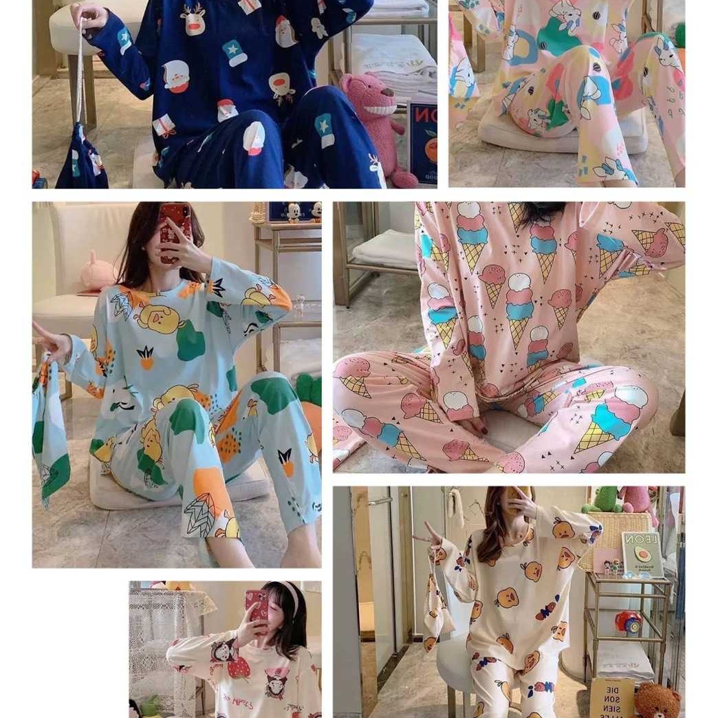 พร้อมส่งลบชุดนอนขายาว-เนื้อผ้าคอตตอนหนานุ่ม