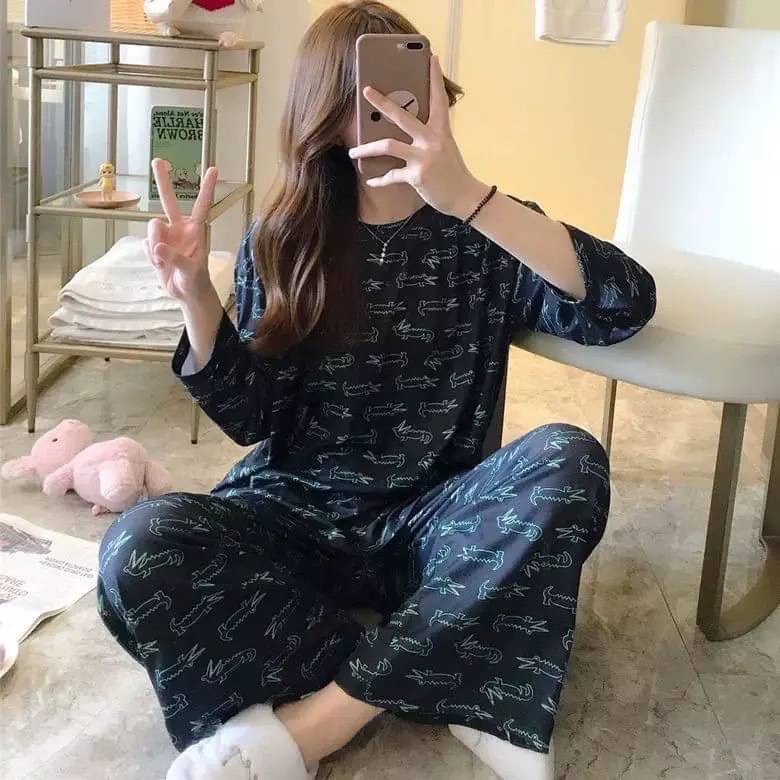 พร้อมส่งลบชุดนอนขายาว-เนื้อผ้าคอตตอนหนานุ่ม