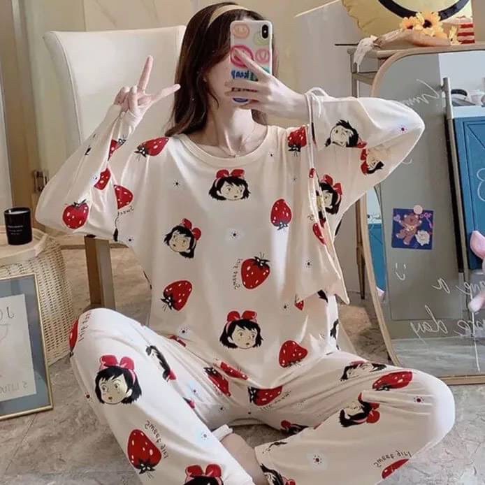 พร้อมส่งลบชุดนอนขายาว-เนื้อผ้าคอตตอนหนานุ่ม