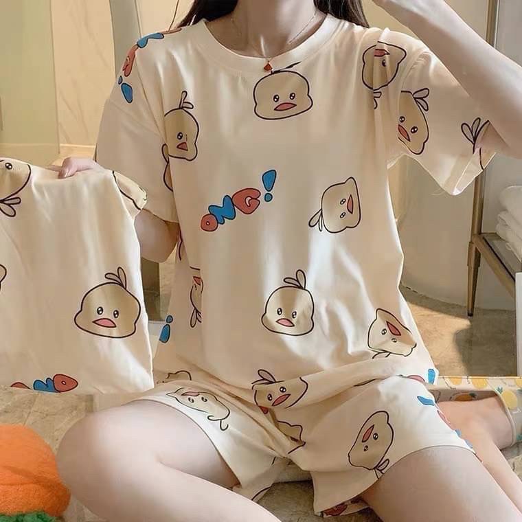 ชุดนอนลายการ์ตูนลบชุดนอนแขนสั้นขาสั้น-ฟรีไซส์ผู้ใหญ่